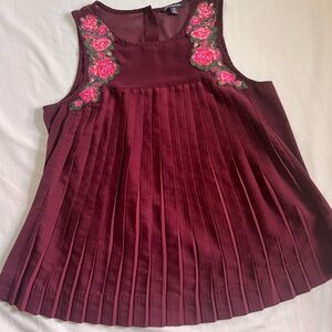 American Eagle Outfitters Burgundy Blouse with Floral Embroidery